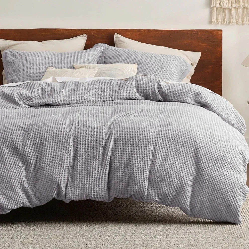 Bedsure Cotton Waffle Weave Duvet Cover Set Queen
